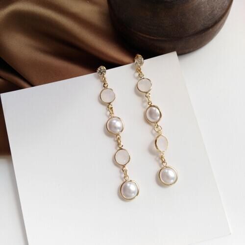 Korean Style Simple Temperament Rhinestone Crystal Pearls Long Tassel Earrings Clip Gentle Sweet Earrings For Female Ear Clips