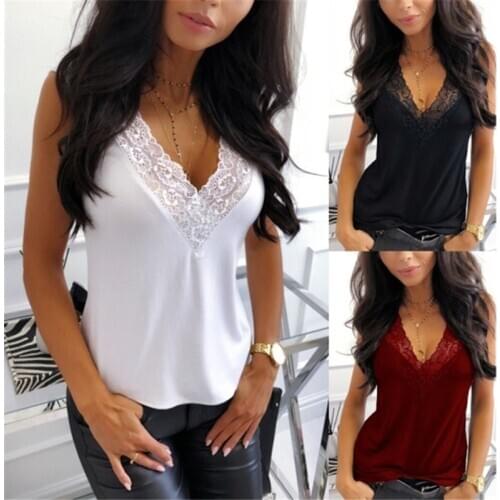 Women Lace Chiffon Tank Top Summer Sleeveless V Neck Lace Sexy Tops Backless Cami Party T-Shirts Camisole Streetwear Tanks Tee