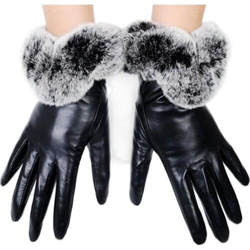 Winter Warm Women Genuine Leather Gloves Real Rabbit Fur Gloves Driving Gloves Free Shipping