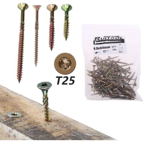 100Pcs 35/45/60/80mm Woodworking Pocket Hole Screws T25 Torx Self Tapping Screws Deck Screw Wood Binding Screws for Hardwood
