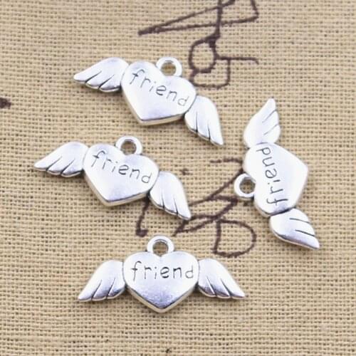 15pcs Charms Heart Fly Wings Friend 12x26mm Antique Silver Color Pendants DIY Crafts Making Findings Handmade Tibetan Jewelry