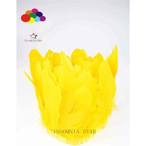 2Yards/Lots 100% natural Goose Feather Trims Dyed Feather Ribbons dark yellow 15-20cm/6-8inch Fringes Cloth Belt DIY decoratives