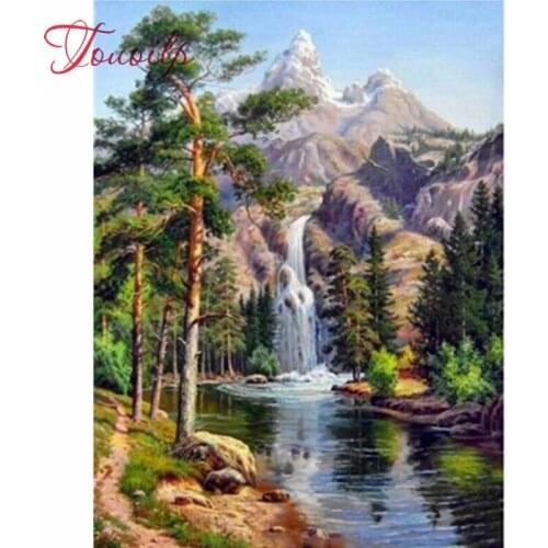 5D Diamond Mosaic Cross Stitch Scenery Full Square Round Wall Decor Rhinestone Diamond Embroidery Waterfall 5D Handmade