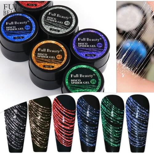 6pcs Reflective Glitter Spider Gel Nail Polish Shimmer Set Hybrid Varnishes for Nail Design DIY Painting Creative Decor CH1922-1