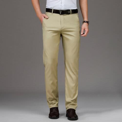 Jantour Brand Summer Mens Elasticity Casual Pants Straight Business Trousers Male Lyocell Silk All-match Large Size 35 40 42