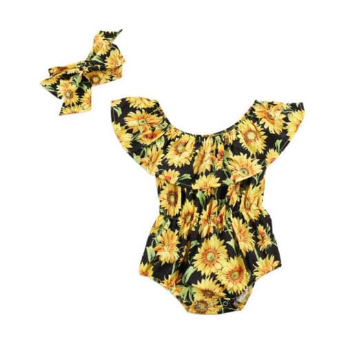 Cute Newborn Toddler Baby Girls Clothes Flower Romper Sunflower Jumpsuit Outfits Set Clothes
