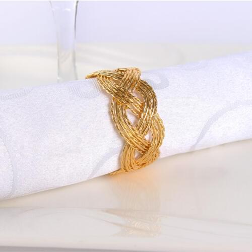Elegant Gold Plating Hand Weaved Circle Iron Napkin Rings Set of 12 Pieces