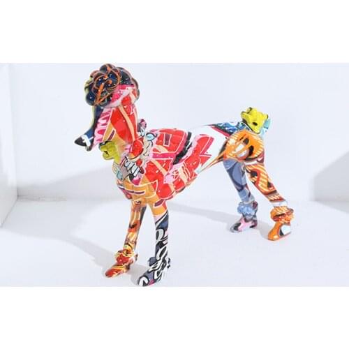 Resin Poodle Figurine Animal Dog Statue Living Room Ornament Collection