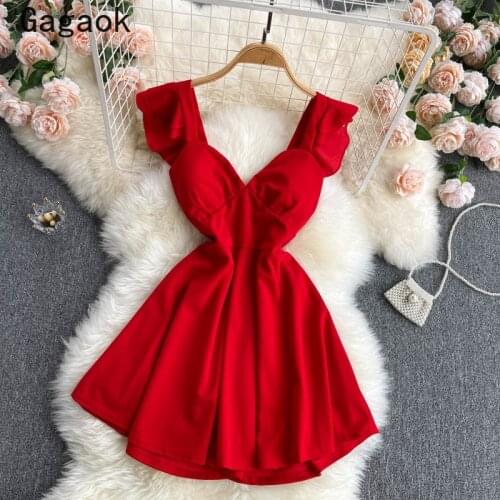 Gagaok Dresses Women 2021 Summer New V-Neck Flying Sleeve Sexy Club Mini Party Dress Fashion Streetwear Wild Vestido Feminino