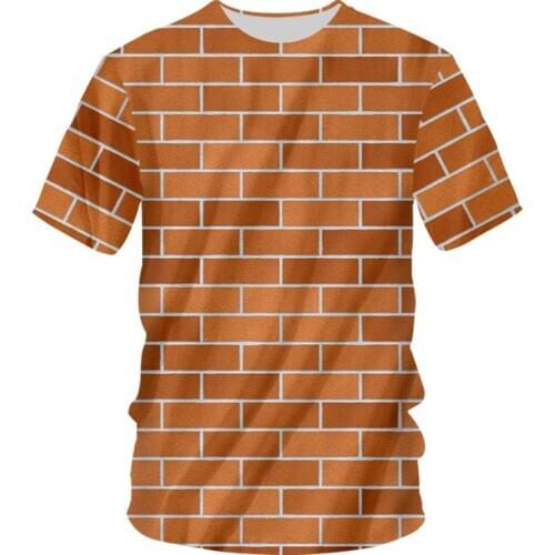 IFPD EU Size New Men 3D Printed T-shirts Casual Hip Hop Red Brick Wall Tshirt Short Sleeves Brick Splicing Funny Plus Size Tops