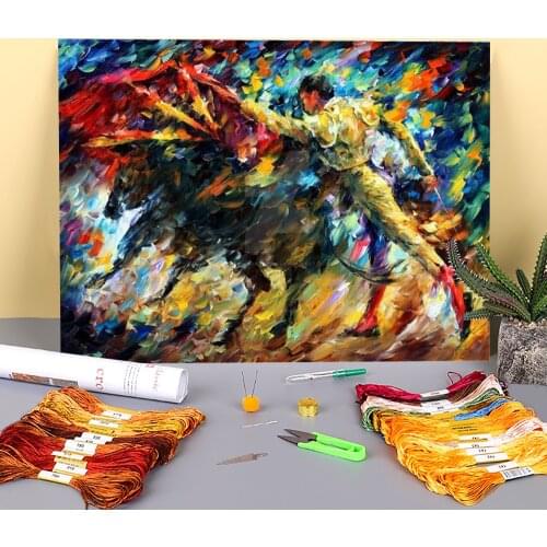 Oil Painting Style Corrida Pre-Printed 11CT Cross Stitch Patterns DIY Embroidery DMC Threads Hobby Needlework Craft Needle