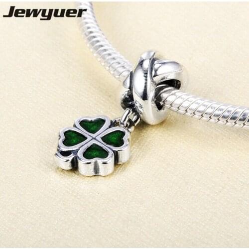 Red and green clover enamel pendant charms 925 sterling silver fine jewelry fit charm beads bracelets necklaces DIY DA002