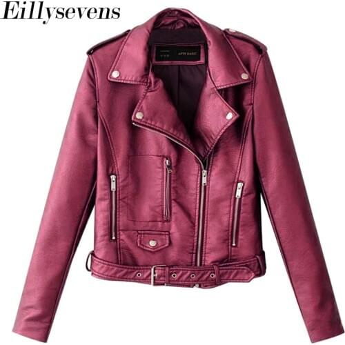 2020 Women Black Slim Cool Lady Pu Leather Jackets Sweet Autumn Female Zipper Faux Femme Outwear Coat Plus Size Cropped Jackets