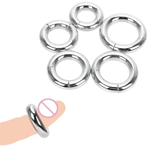 Metal Penis Cock Lock Ring 5 Size Scrotum Stretcher Delay Ejaculation Heavy Duty Male Magnetic Ball Sex Toys for Men