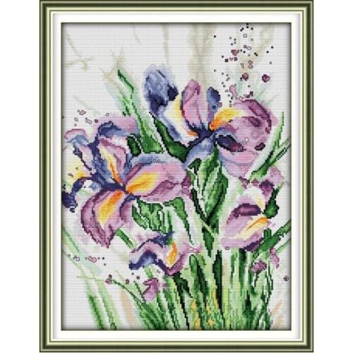 Orchid Cross Stitch DIY 11CT Embroidery Cross Stitch Kit Needlework Craft Set Flower Pattern Counting Printed Canvas, Handicraft