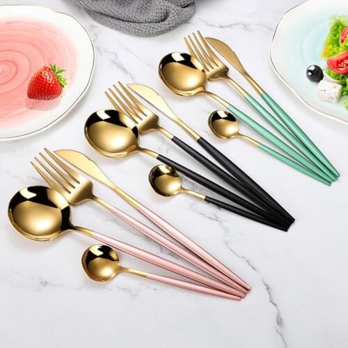 4Pcs/set Black Gold Cutlery Set 410 Stainless Steel Dinnerware Silverware Flatware Set Dinner Knife Fork Spoon