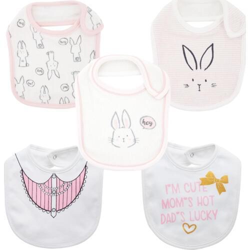 Honeyzone 5pcs 4pcs baby bibs Cartoon Print Cotton Waterproof Bandana Bibs Baby Babador Feeding Smock Infant Burp Cloth