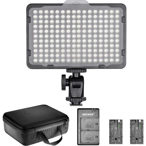 Neewer Dimmable 176 LED Video Light Lighting Kit: 176 LED Panel 3200-5600K+2 Pcs Rechargeable Li-ion Battery+USB Charger+Case