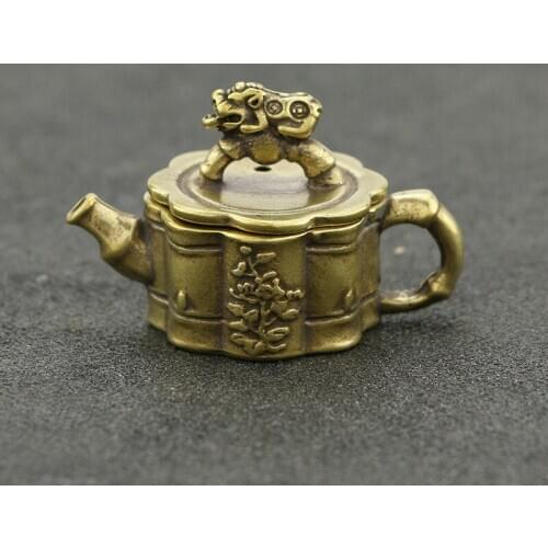 2021 New Copper Teapot with Cover Figurines Old Furniture Retro Home Office Decorations Accessories Antique Ornaments Miniatures