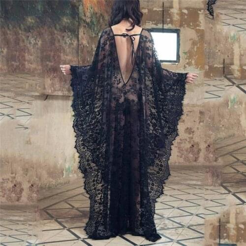 2021 New Women Lace Chiffon Kimono Beach Bikini Cover Up Wrap Beachwear Mesh Long dress