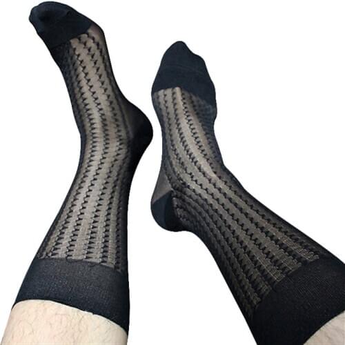 New Sexy Men Socks Serration Jacquard Formal Dress Socks For Leather Shoes Nylon Silk Sexy Sheer Softy Comfy Socks 2 Colors