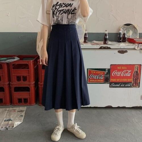 A-line pleated skirt 2021 spring new skirt Korean version of the retro high waist mid-length section was thin hip skirt