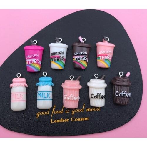 10pcs Resin Hot Flatback Cute Milk Charm Kawaii Coffee Jewelry Pendant for Keychain, Earring, Scrapbooking, DIY Making, Necklace