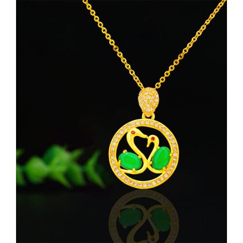 Natural Green Chalcedony Hand Carved Swan Pendant Fashion Jewelry Mens and Womens Necklace Gift Accessories