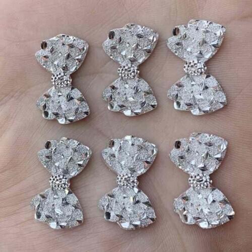 Wholesale Silver Bow Shape Resin Rhinestones 200pcs 14*23mm Crystal Stones DIY wedding Decorations -HZ49