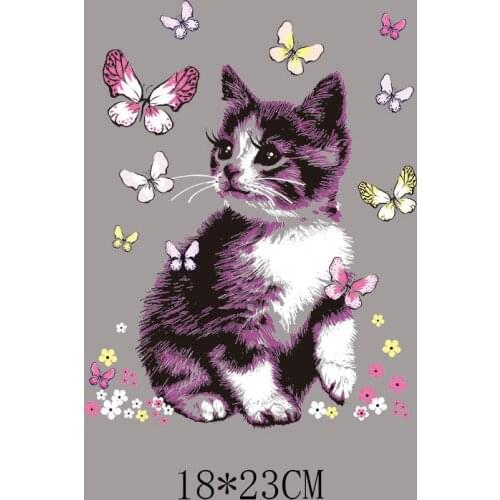 Large cat, butterfly, cartoon animal print pattern, iron, heat transfer sticker on clothes, DIY for women and girls T-shirts