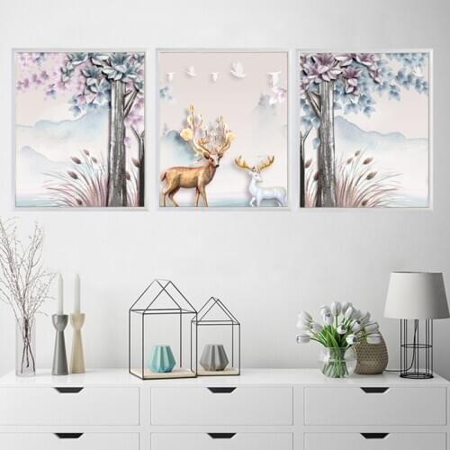Creative Deer Wall Sticker Nordic Animals Style Print Painting Living Room Home Decor Decals Bedroom Decoration Self Adhesive