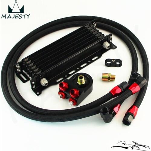 Universal 7 Row Oil Cooler w/ Bracket + M20*1.5 / 3/4*16 Filter Adapter Hose Kit