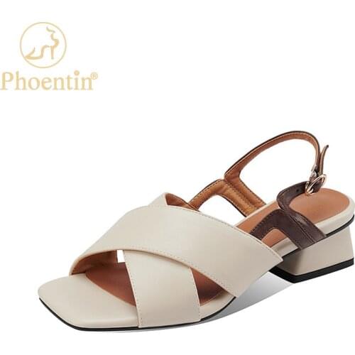Phoentin Women Classic Brown Sandals Fashion mid Heels cross band Sandals 2021 Summer new Shoes Peep Toe Sandals size 43 FT1579