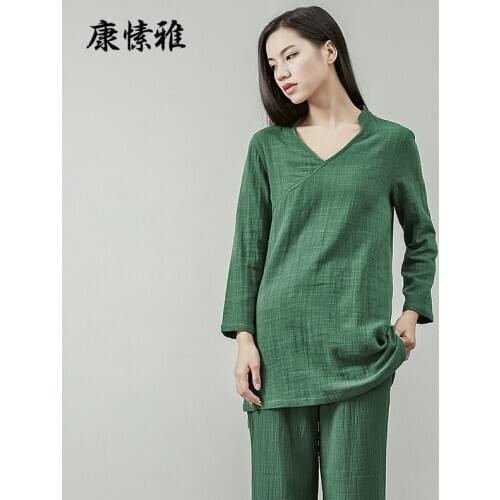 Women Yoga Set Linen Quickly Dry Loose Tai Chi Meditation Suit Sweatshirt+pant Jogger Casual Kungfu Martial Arts Set Activewear