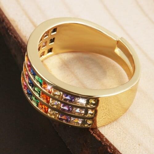 Gold rainbow ring for women open adjustable women cz ring crystal copper cubic 5A zirconia wedding ring woman dropshipping