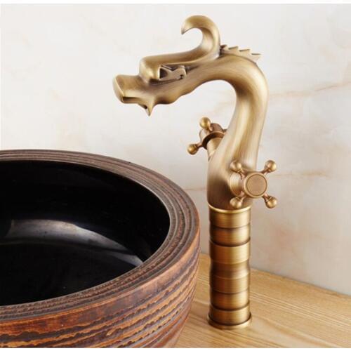1pc European Brass Bathroom Antique Faucet Hot and Cold Water Tap Heightening Above Counter Basin Faucet