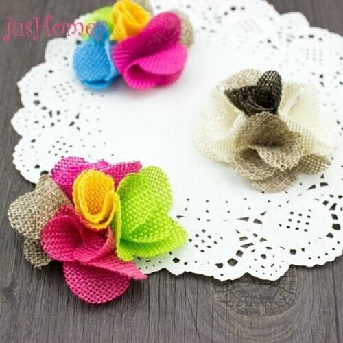 12pcs Handmade Colorful Hessian Jute Flower Rustic Wedding Decoration for Party Favor Gift Bag Centerpiece DIY Craft Accessory