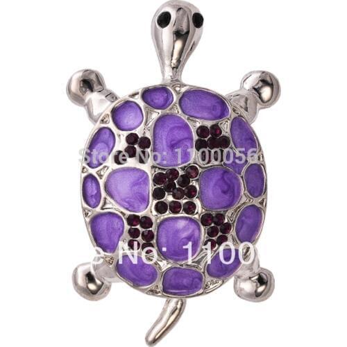 2021 Purple Cute Tortoise Brooch Cheap Rhinestone Turtle Brosche Vintage Animal Crystal Strass Broches X0826