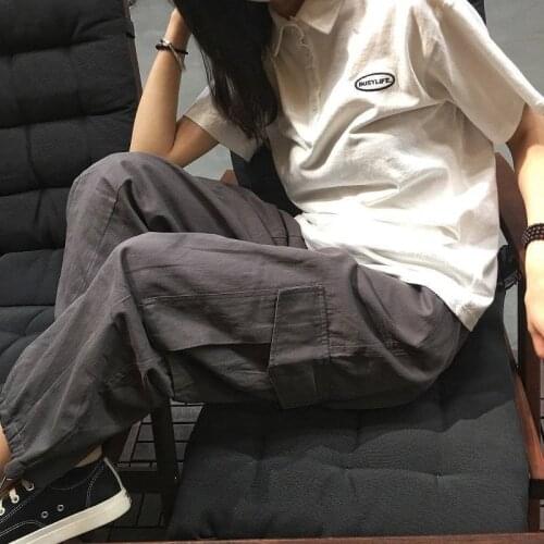 3XL Harajuku Autumn Cargo Pants Women Solid Loose Sweatpants Casual BF Ankle-Length Trousers Female New version Pants Streetwear