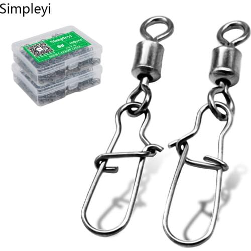 50pcs 2# 3# 4# 6# 8# 10# 12# 14# Fishing Connector Pin Bearing Rolling Swivel Stainless Steel with Snap Fishhook Lure Tackle
