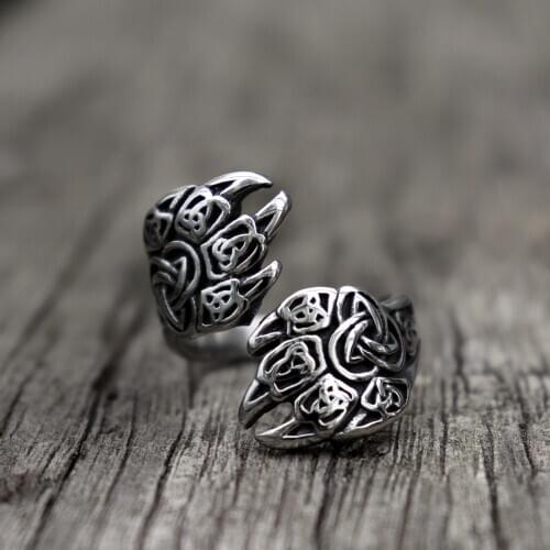 Viking Bear Claw Rings Mens Trinity Knot Men Women 316L Stainless Steel Ring Nordic Biker Jewelry