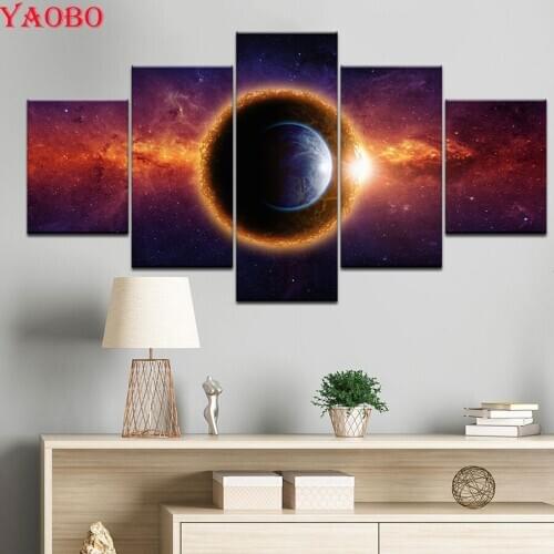 Diy diamond embroidery 5 panel Universe space planet landscape diamond mosaic rhinestone picturs diamond painting cross stitch