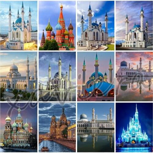 Xaviera 5D Diy Diamond Painting European Architecture Mosque Rhinestone Mosaic Cross Stitch Landscape Full Drill Embroidery Kit