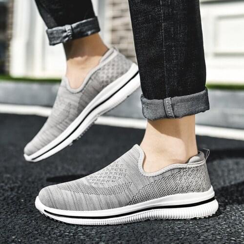 Large size sports shoes mens summer breathable light casual shoes one foot socks shoes flying woven sports shoes mens shoes