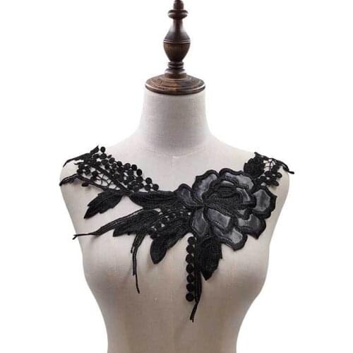 Black Embroidery Dress Collar Venise Floral Embroidered Roses Applique Patch Lace Neckline Collar Trims Garment Accessories