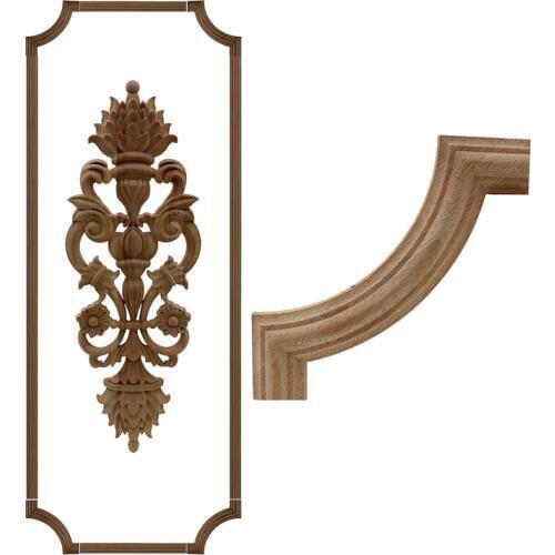 RUNBAZEF Floral Wood Carved Corner Applique Wooden Carving Decal Cabinet Frame Wall Vintage Home Decor Decoration Accessories