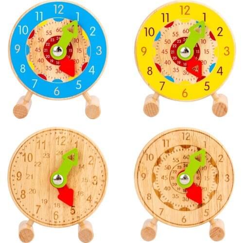 Children Montessori Wooden Clock Toys Hour Minute Second Cognition for Kids