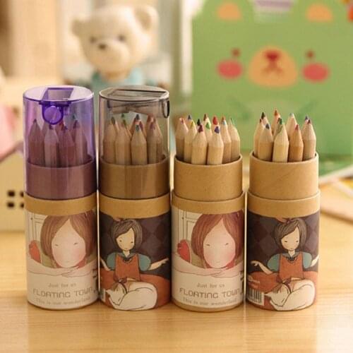 12 Colors Kids Drawing Pencil Student Kawaii Colored Pencil Set Art School Supplies For Children Painting Graffiting Drawing