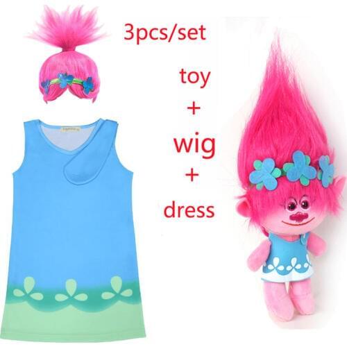 Children trolls Dress toy Costumes Girls Summer dress For Party Kids poppy lace Dresses Princess Dress Vaiana Party Vestido