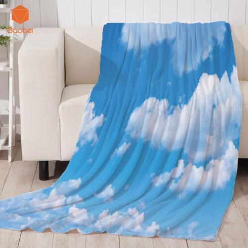 Blue sky and white cloud Blanket Velvet Plush Lunch break blanket Bedsheet Comfortable Printed Soft Throw Travel For Adults